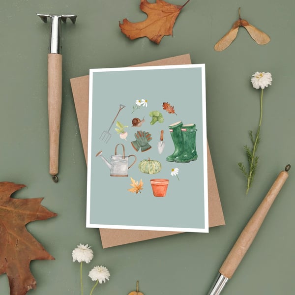 Autumn Gardener A6 Greetings Card, Gardeners Card