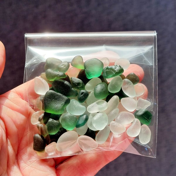 Seaham Sea Glass 50g Bag - Mixed Greens and Whites