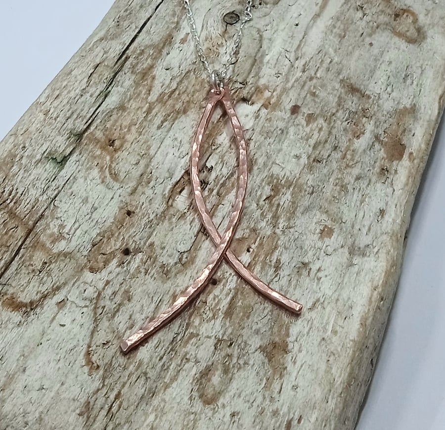 Hammered Copper Pendant Necklace - UK Free Post