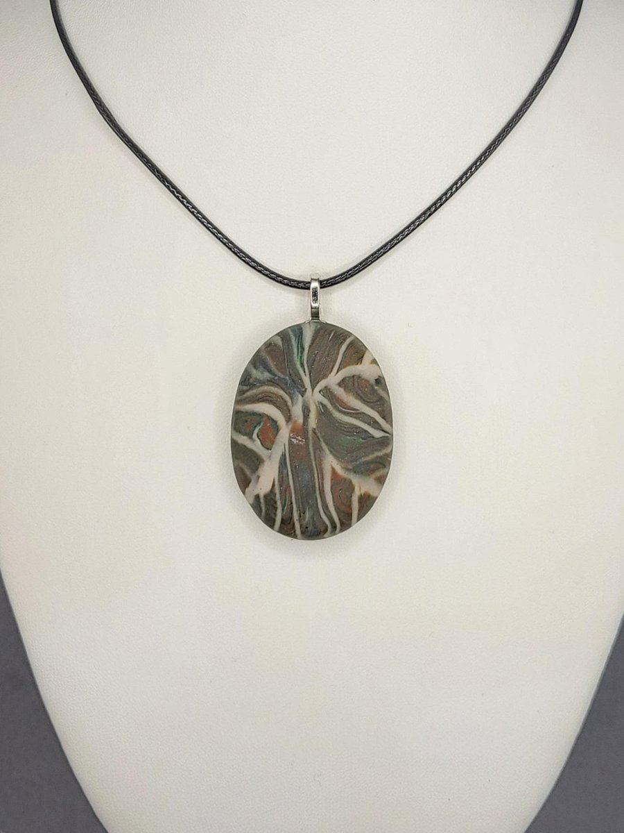 Handmade Oval Polymer Clay Pendant Necklace, Colourful Artisan Jewellery, Boho S