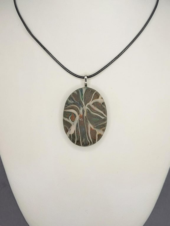 Handmade Oval Polymer Clay Pendant Necklace, Colourful Artisan Jewellery, Boho S