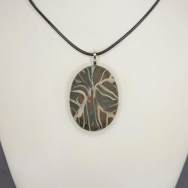 Handmade Oval Polymer Clay Pendant Necklace, Colourful Artisan Jewellery, Boho S
