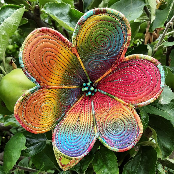 Rainbow Coloured Textile Art Flower