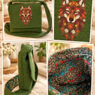 Harris Tweed crossbody bag with Wolf
