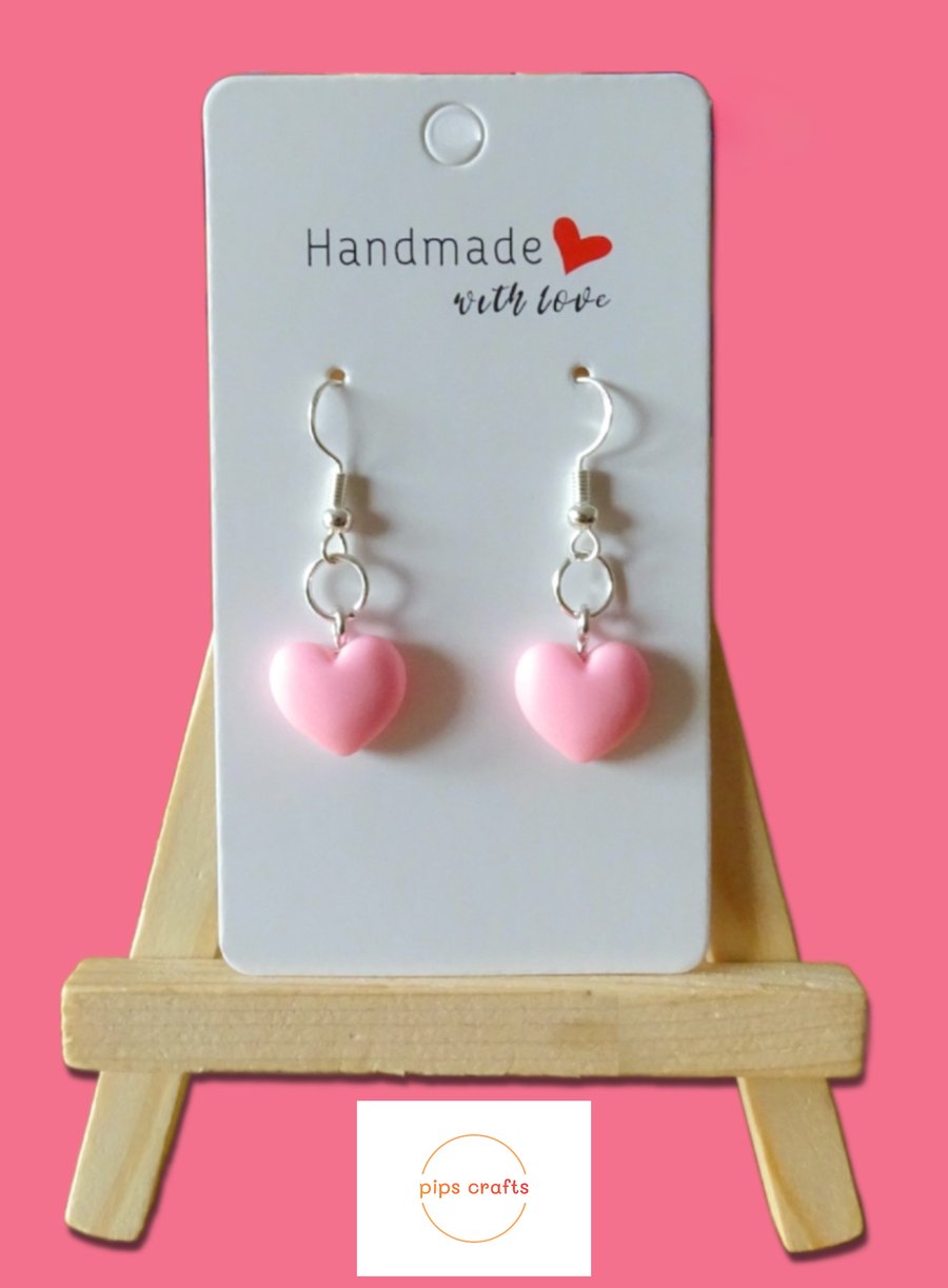 Cute Baby Pink Heart Earrings 925 Silver Hooks, Bright Fun Jewellery, Festivals