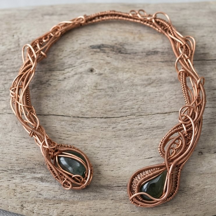 Wire Green Aventurine Statement Collar Necklace