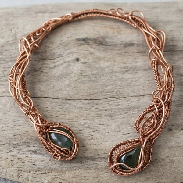 Wire Green Aventurine Statement Collar Necklace