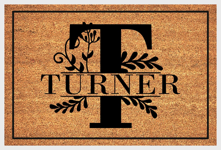 T Letter Door Mat - Personalised Monogram Letter T Welcome Mat - 3 Sizes