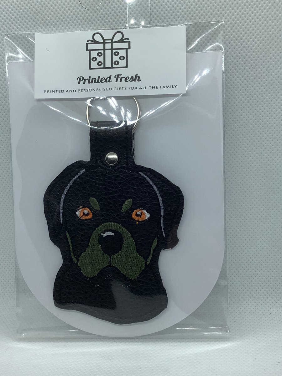 Embroidered Faux Leather Rottweiler key ring