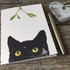 Black Cat Christmas Card. Cat handmade Christmas card.