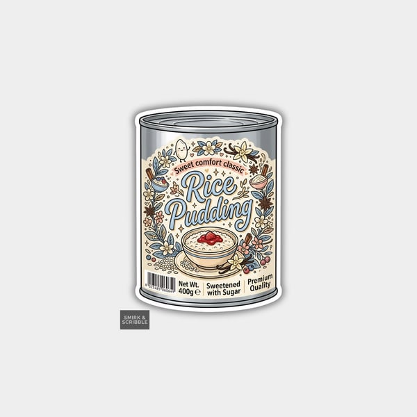 Grocery Food Tin Vinyl Sticker For Adults - Rice Pudding