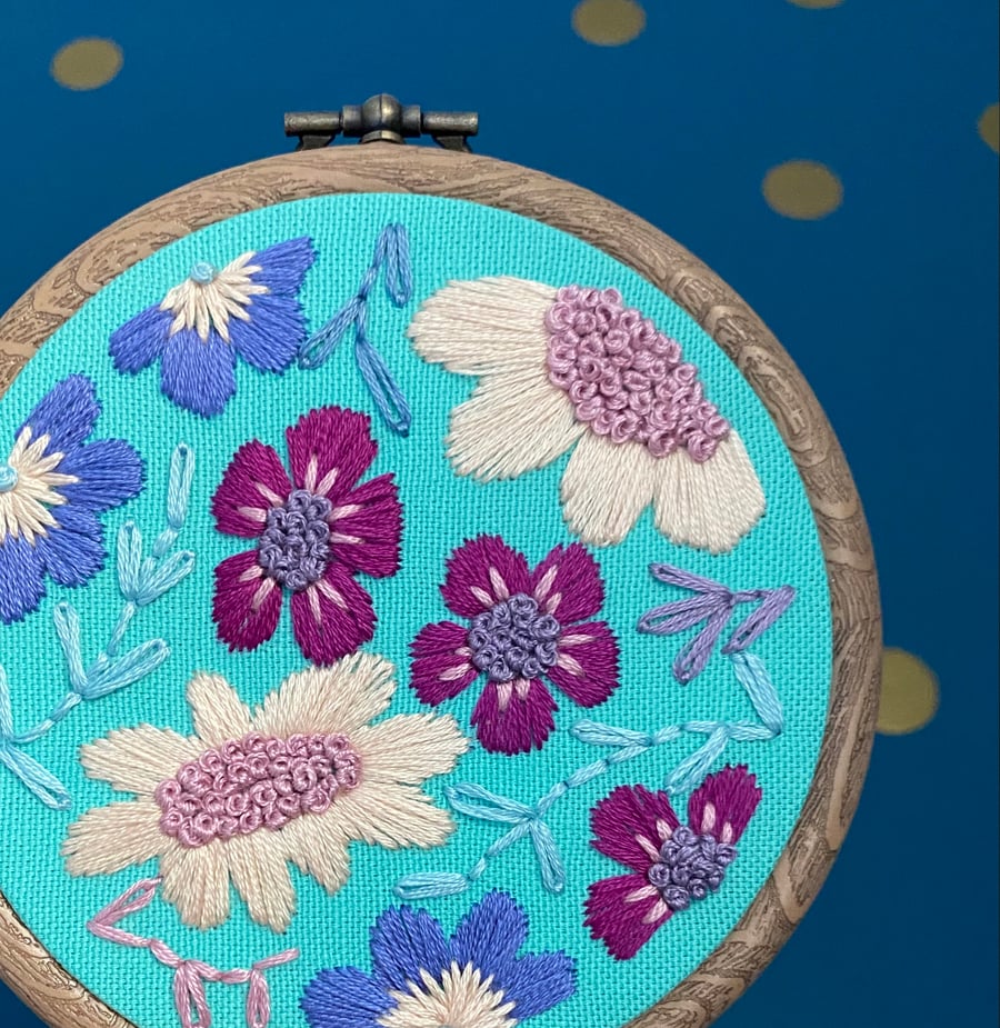 Bright Floral Embroidery Hoop Art