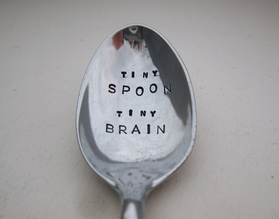 Tiny Spoon Tiny Brain, Handstamped Vintage Coffeespoon