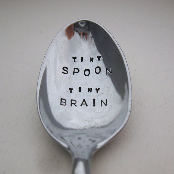 Tiny Spoon Tiny Brain, Handstamped Vintage Coffeespoon