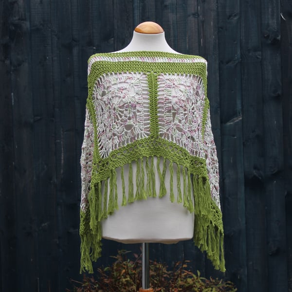 Apple Green & Marble Crochet Poncho - Design A452