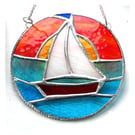 Sailboat Sunset Stained Glass Suncatcher Handmade Ring 029