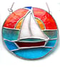 Sailboat Sunset Stained Glass Suncatcher Handmade Ring 029
