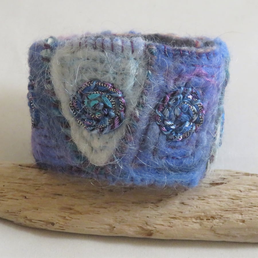 Felted and Embroidered - Blue Geometric Pattern 