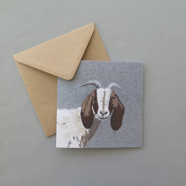 Goat card, printed on recycled card, blank