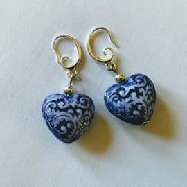 Denim Blue Rustic heart Earrings