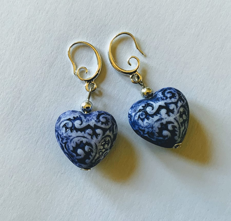 Denim Blue Rustic heart Earrings