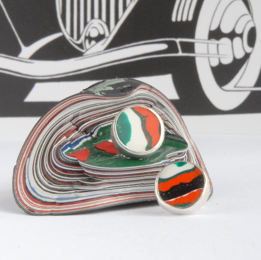 Tractor fordite and silver stud earrings
