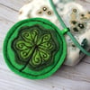 Handmade needle felted four leaf clover necklace.