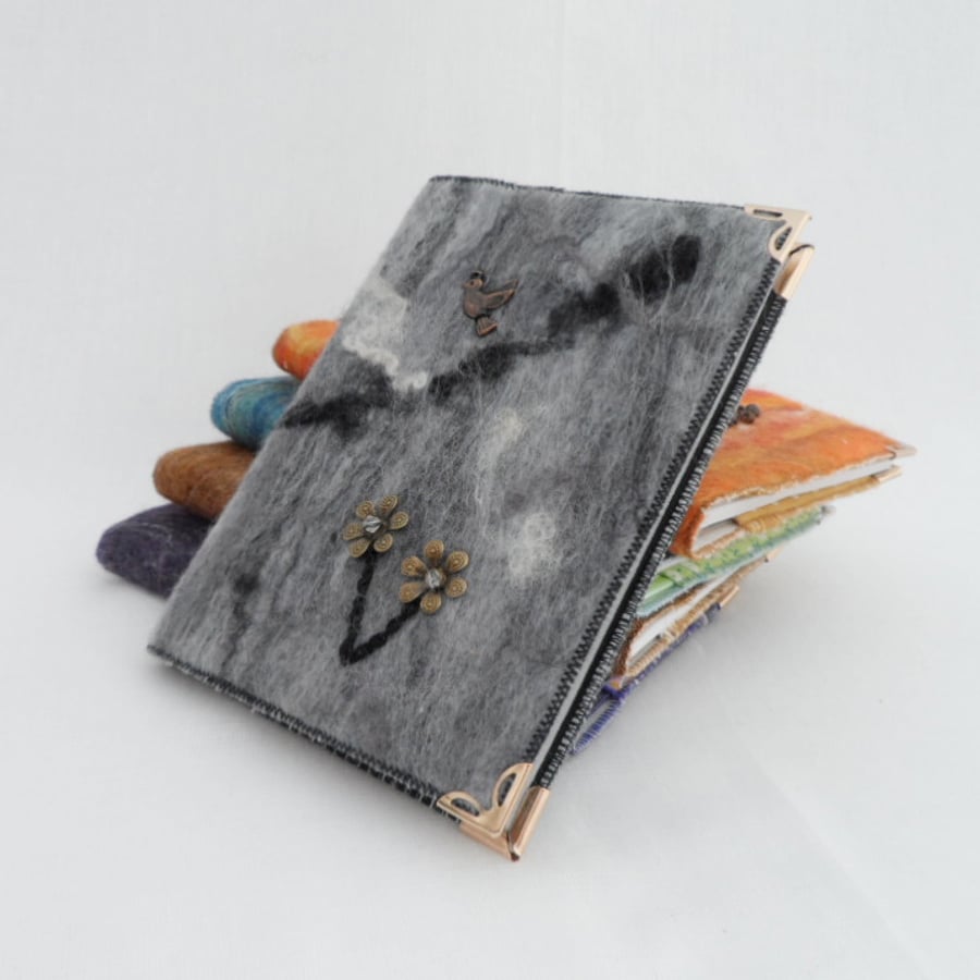 Notebook, felt covered, "midnight flight" 