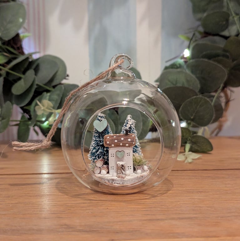 Glass Bauble Christmas Decoration with Cottage Scene