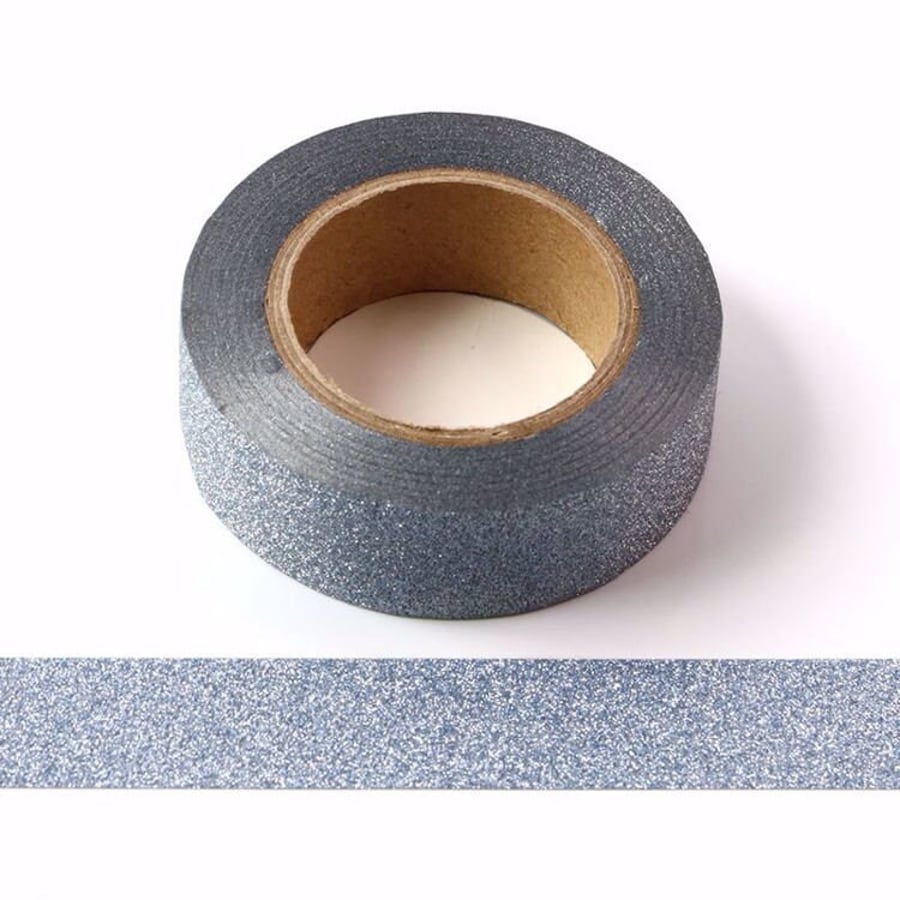 Light Blue Glitter Washi Tape Decorative Masking Tape 15mm x 10 Meters Bullet Jo