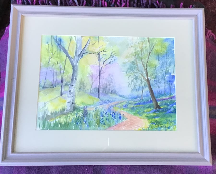 Bluebell Glade, Original Watercolour, Framed