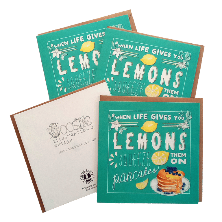 When Life Gives You Lemons Illustrated Lettering Set of x4 Cards & Envelopes
