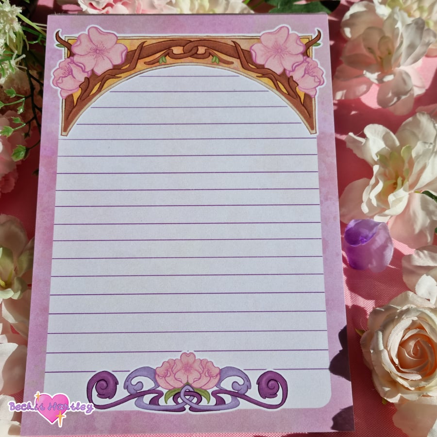 Spring Nouveau Notepad - A5 Lined Notepad - Pastel Gifts, Stationery
