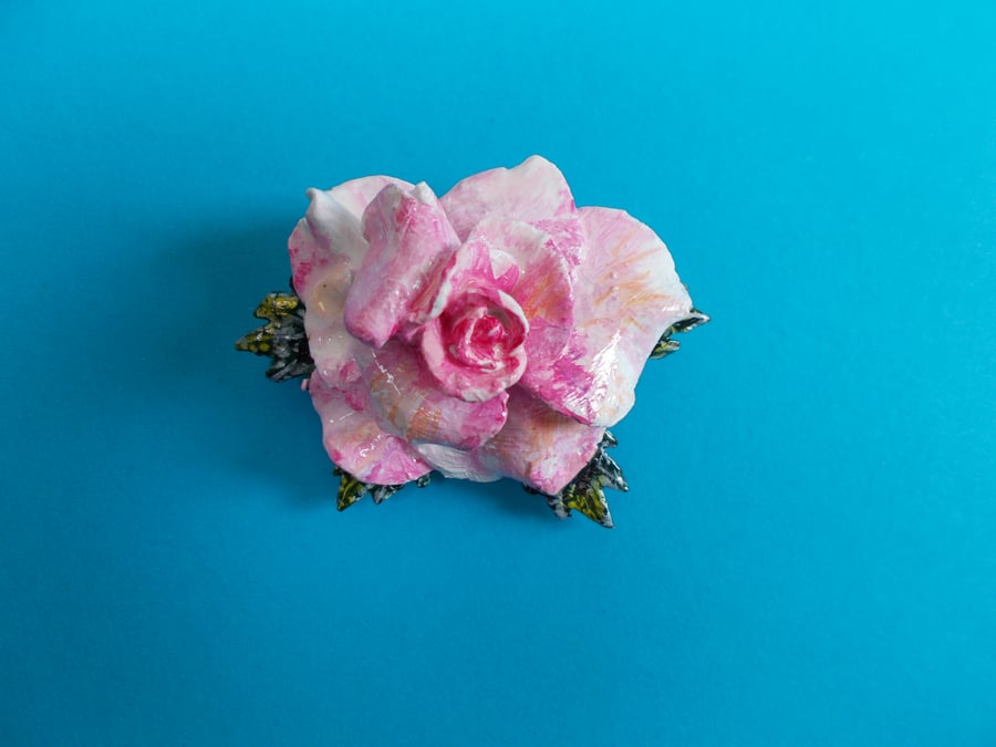 Delicate Pale Pink ROSE BROOCH Wedding Lapel Flower Pin HANDMADE HAND PAINTED