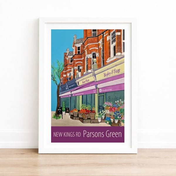 Parsons Green New Kings Road travel poster print by Susie West