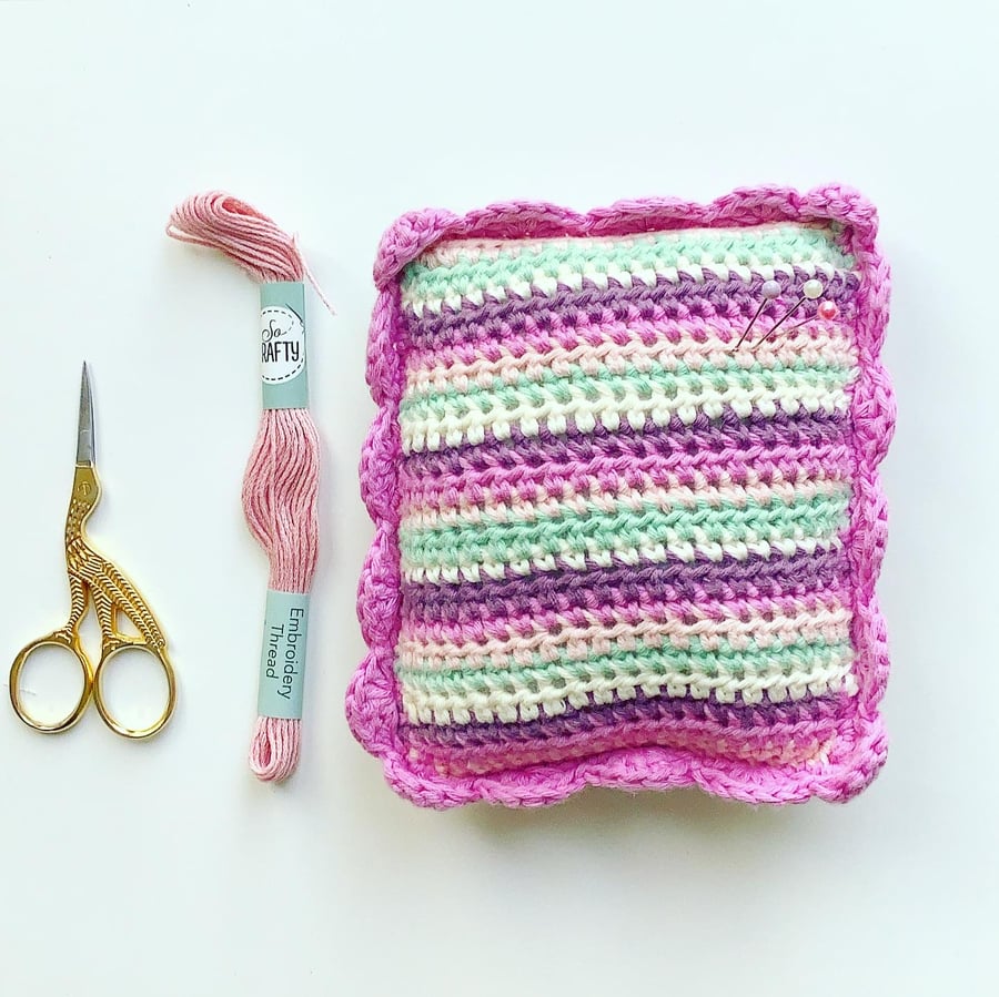 Crochet pincushion, organic cotton pincushion, 