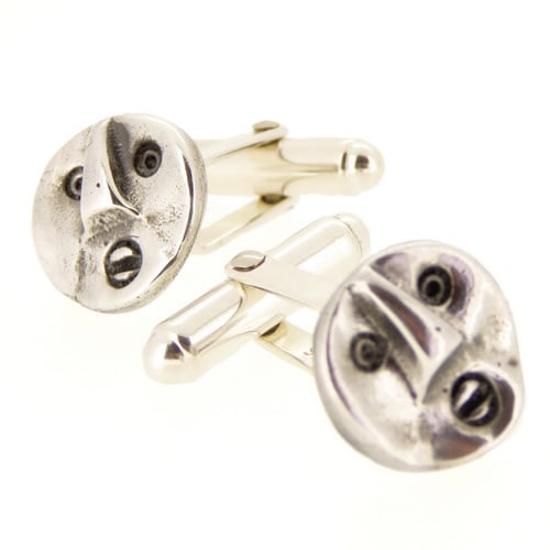 Silver cufflinks, face cufflinks, african mask, handmade, round cufflinks