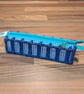 Pencil case - column pattern, blue, purple, green mix, blue zip, green charm - Image 3