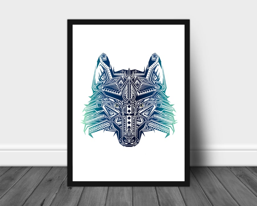 Wolf print, wolf mandala wall art, wolf decor, wolf gift
