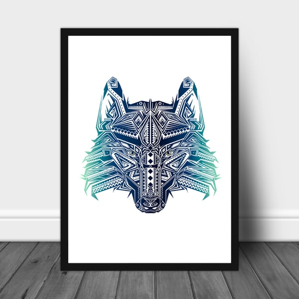 Wolf print, wolf mandala wall art, wolf decor, wolf gift
