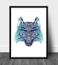 Wolf print, wolf mandala wall art, wolf decor, wolf gift - Image 1