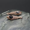 Copper Wire Wrapped Drop Earrings with Faceted Black Glass Beads