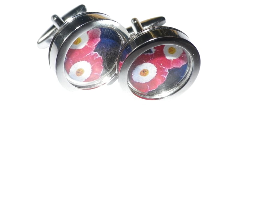 Red & White Rosette cufflinks free shipping, gift wrapped, lovely image Ref 0846