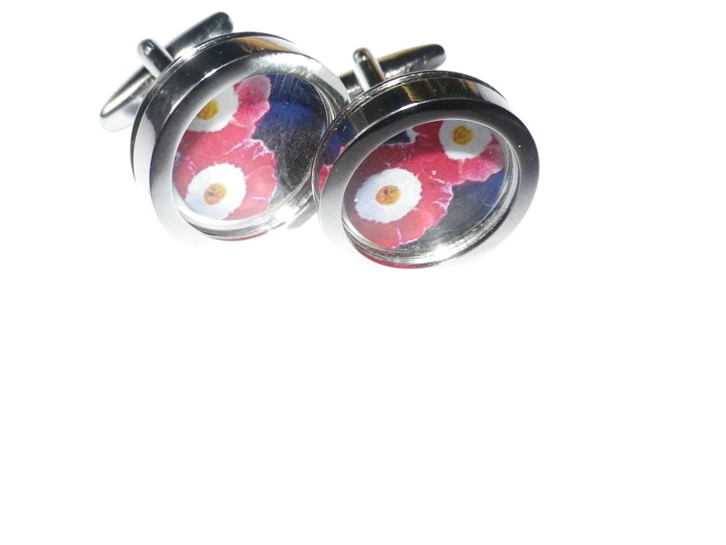 Red & White Rosette cufflinks free shipping, gift wrapped, lovely image Ref 0846