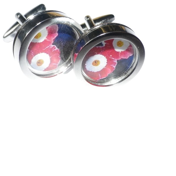 Red & White Rosette cufflinks free shipping, gift wrapped, lovely image Ref 0846