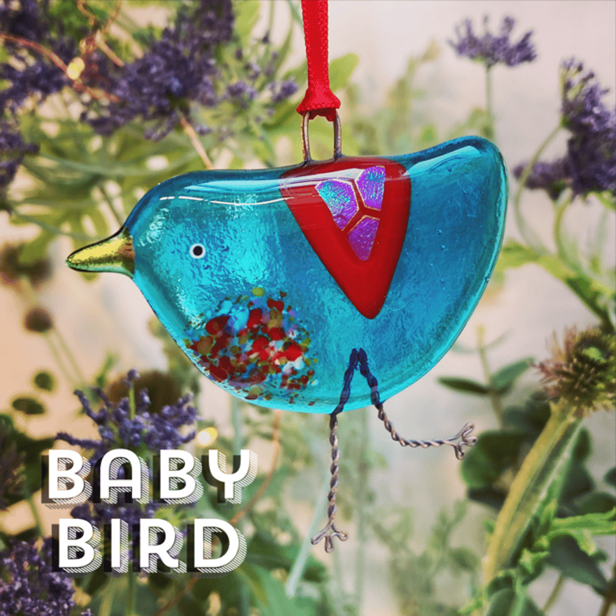 BABY Fused Glass Turquoise Blue Bird