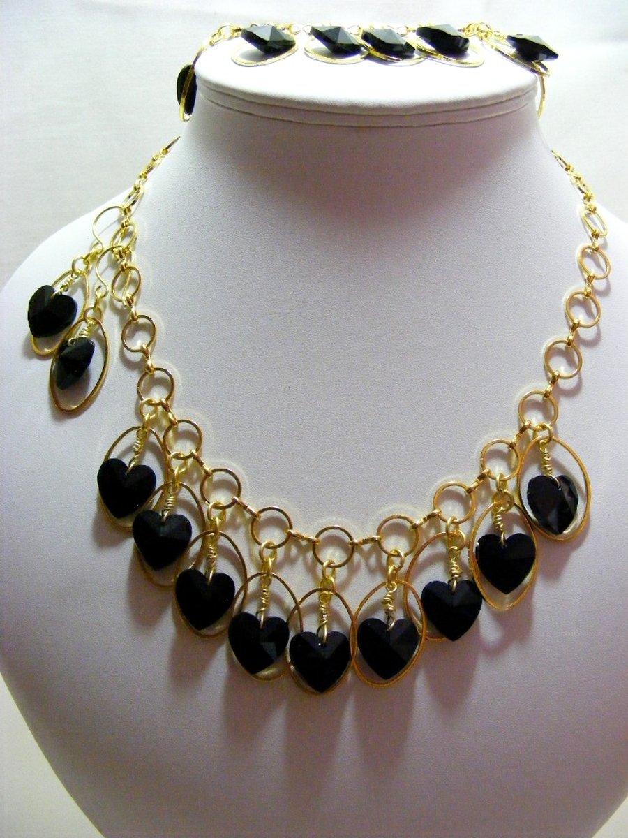 Gold and Black Heart Jewellery Set