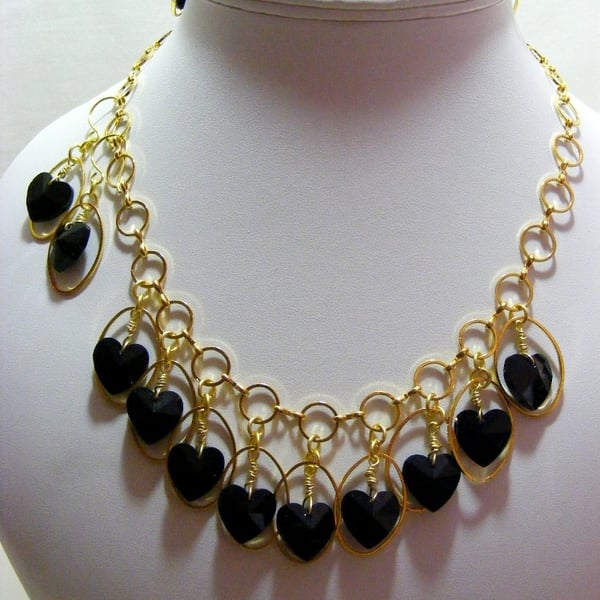 Gold and Black Heart Jewellery Set