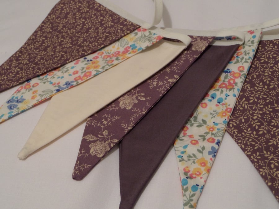 Bunting - 12 flags 8ft 3in long with ties, vintage blues and lavender