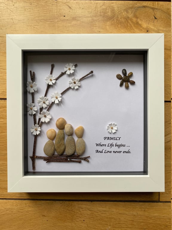Family Pebble Artwork Frame, Valentine's Day Gift, Family Frame Present, Family 
